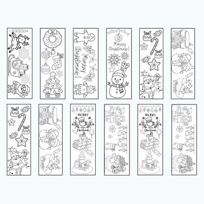 Set of 12 Christmas Printable Colorable Bookmarks For Kids