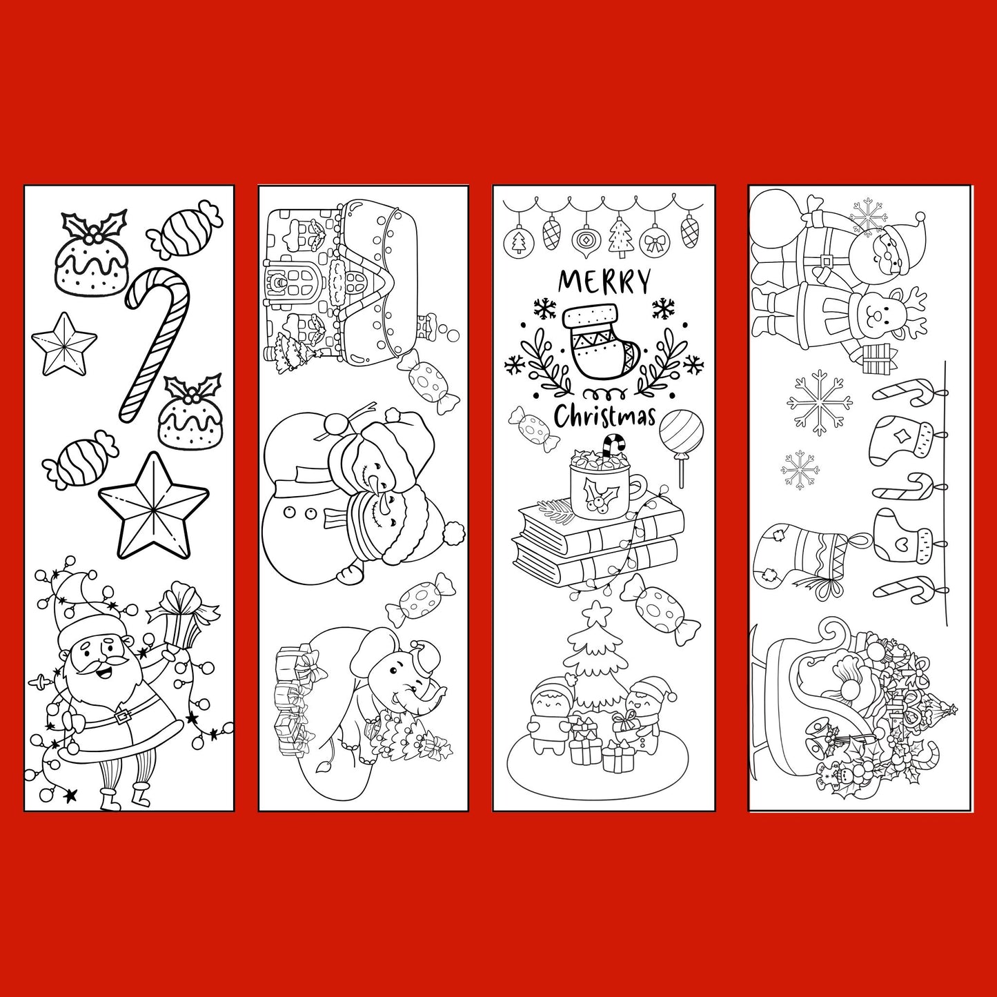 Set of 12 Christmas Printable Colorable Bookmarks For Kids