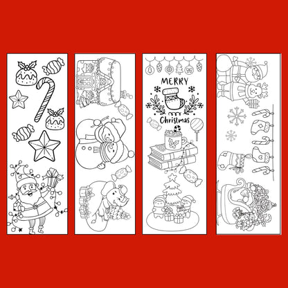 Set of 12 Christmas Printable Colorable Bookmarks For Kids