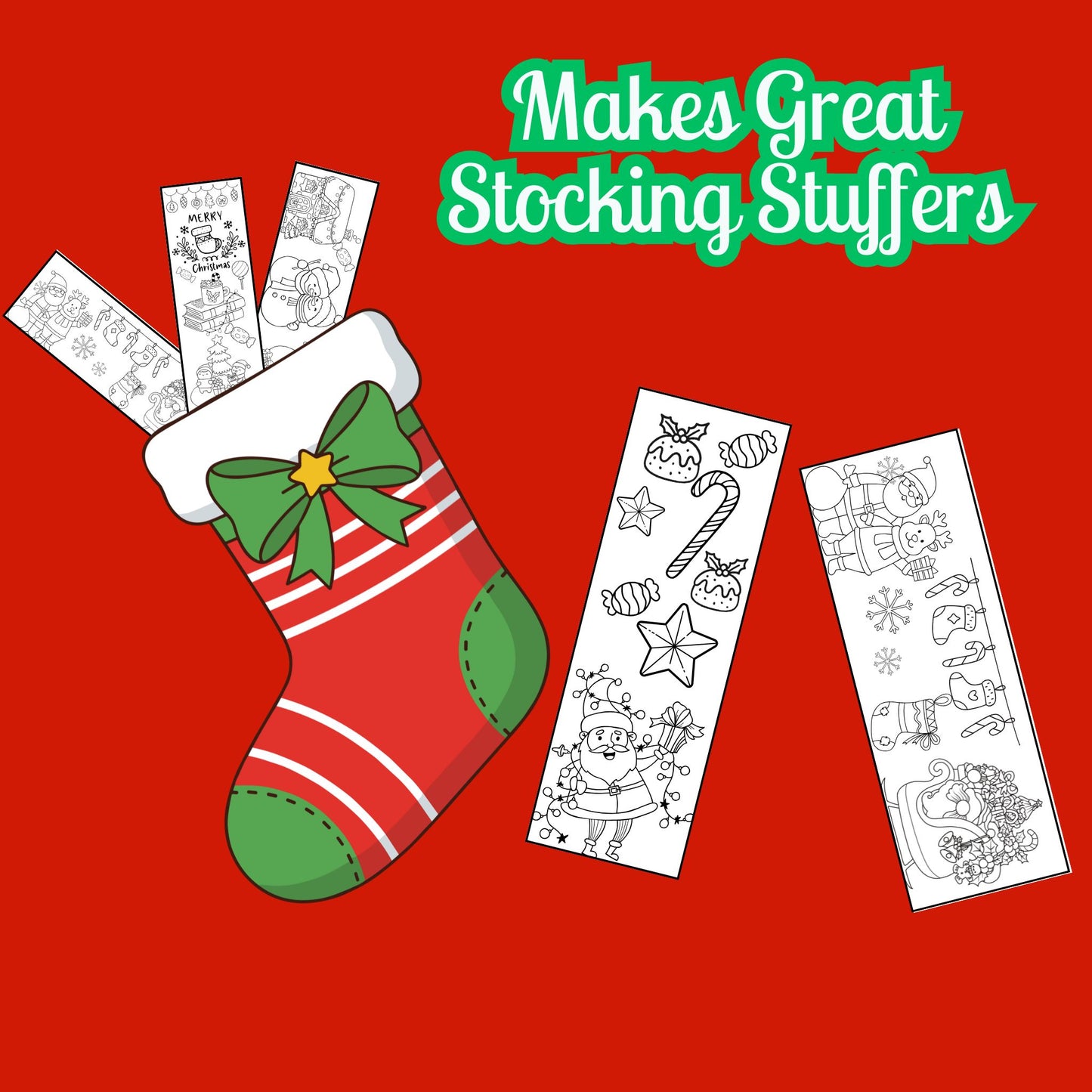 Set of 12 Christmas Printable Colorable Bookmarks For Kids