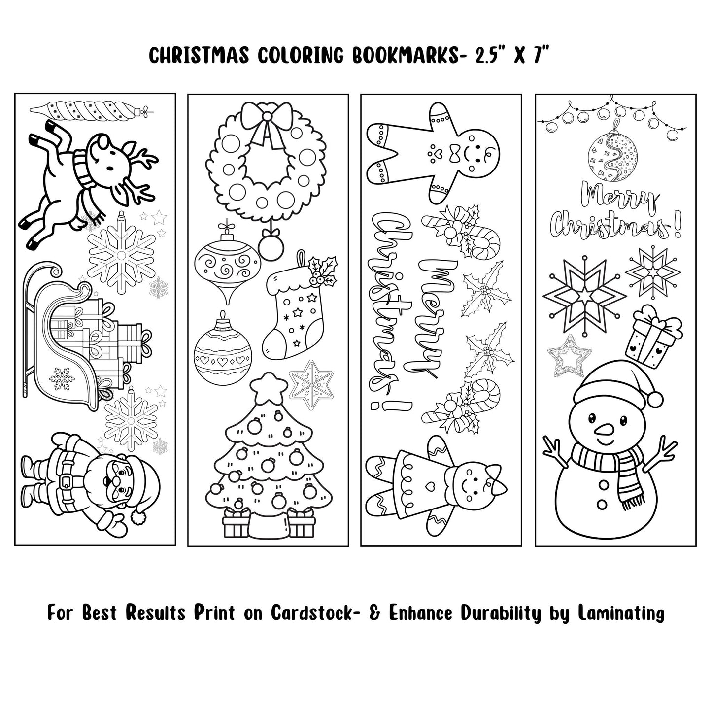Set of 12 Christmas Printable Colorable Bookmarks For Kids
