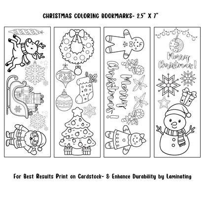 Set of 12 Christmas Printable Colorable Bookmarks For Kids