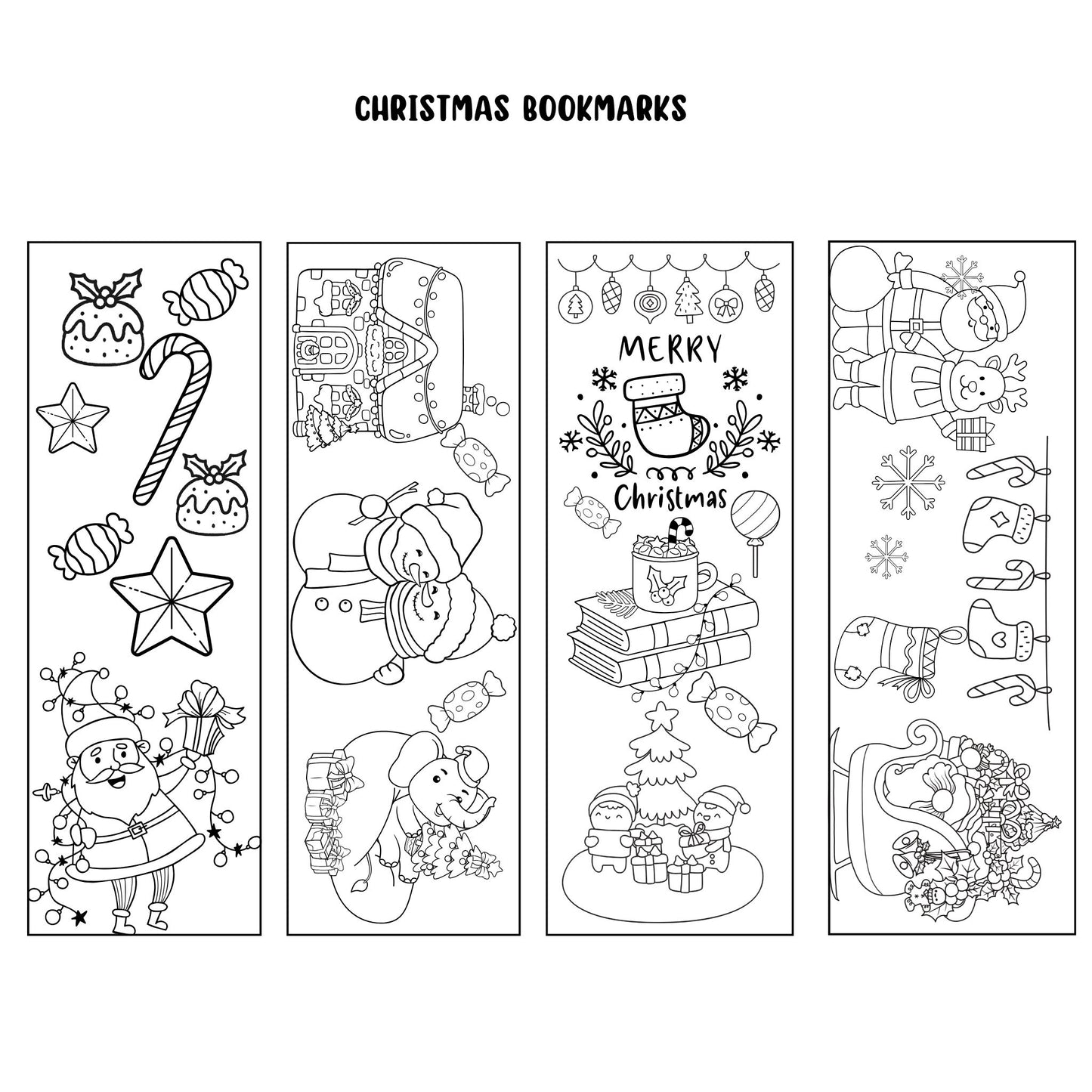Set of 12 Christmas Printable Colorable Bookmarks For Kids