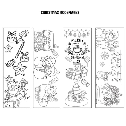 Set of 12 Christmas Printable Colorable Bookmarks For Kids
