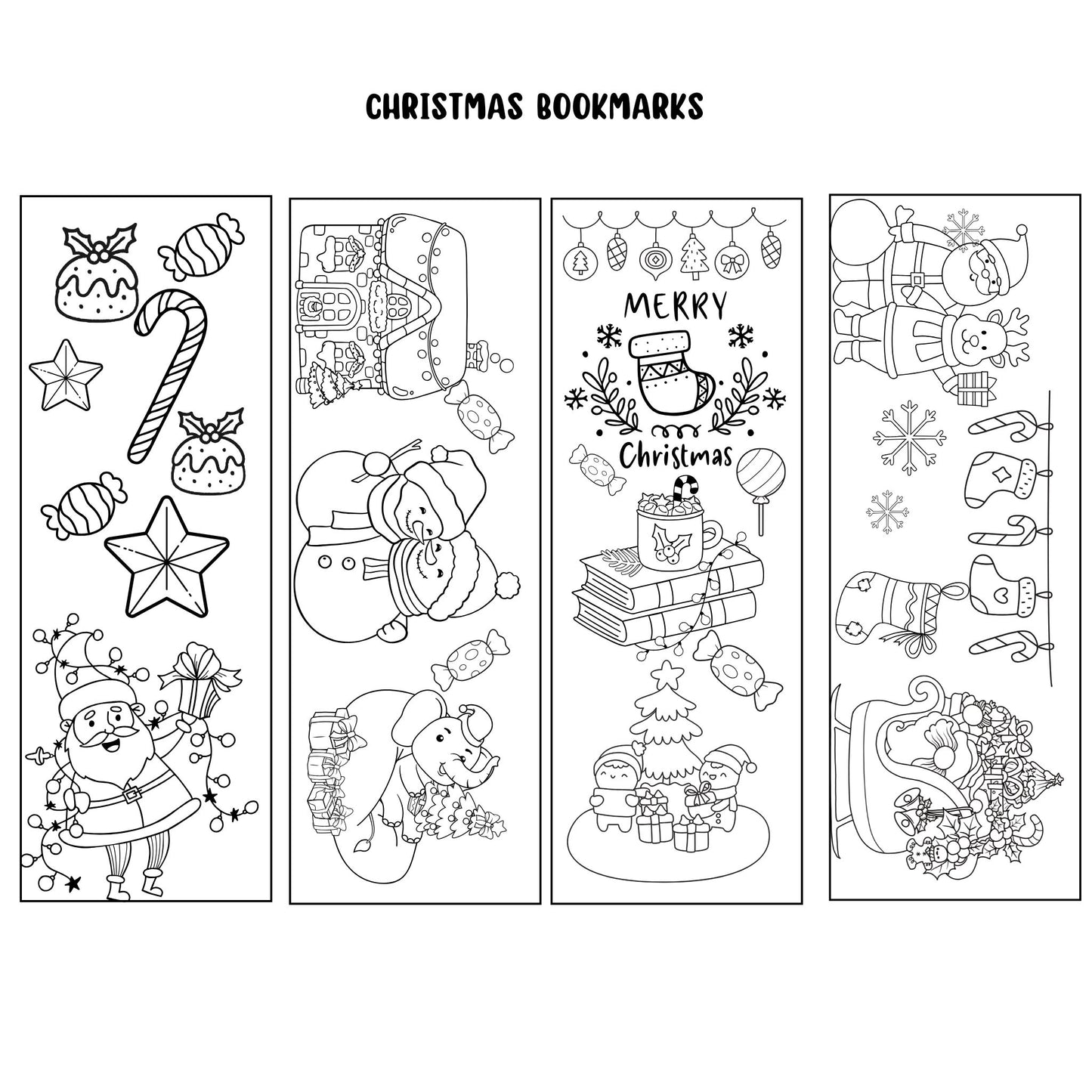 Set of 12 Christmas Printable Colorable Bookmarks For Kids