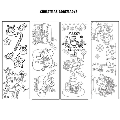 Set of 12 Christmas Printable Colorable Bookmarks For Kids