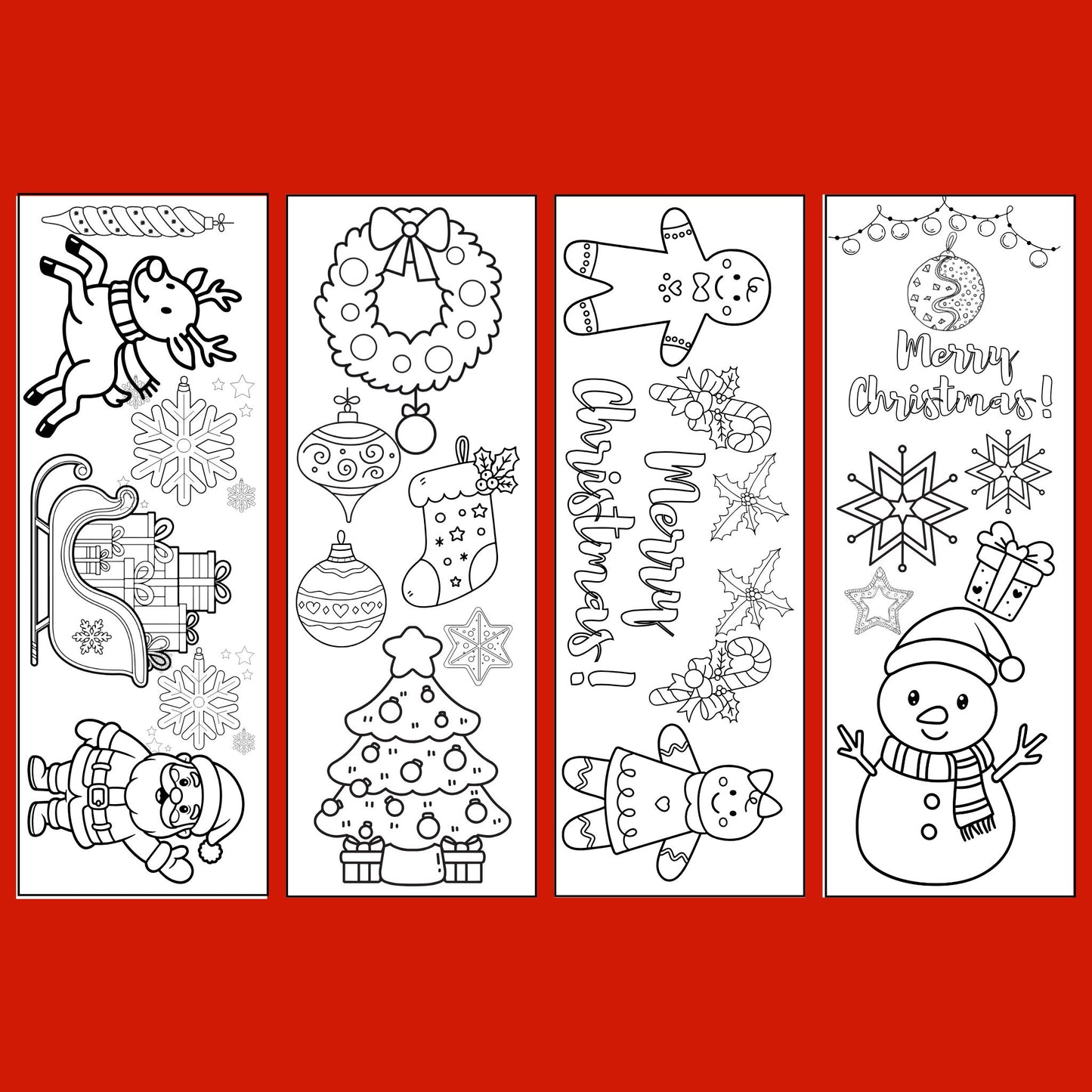 Set of 12 Christmas Printable Colorable Bookmarks For Kids