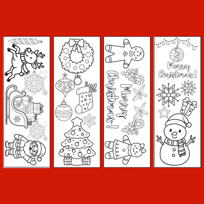 Set of 12 Christmas Printable Colorable Bookmarks For Kids