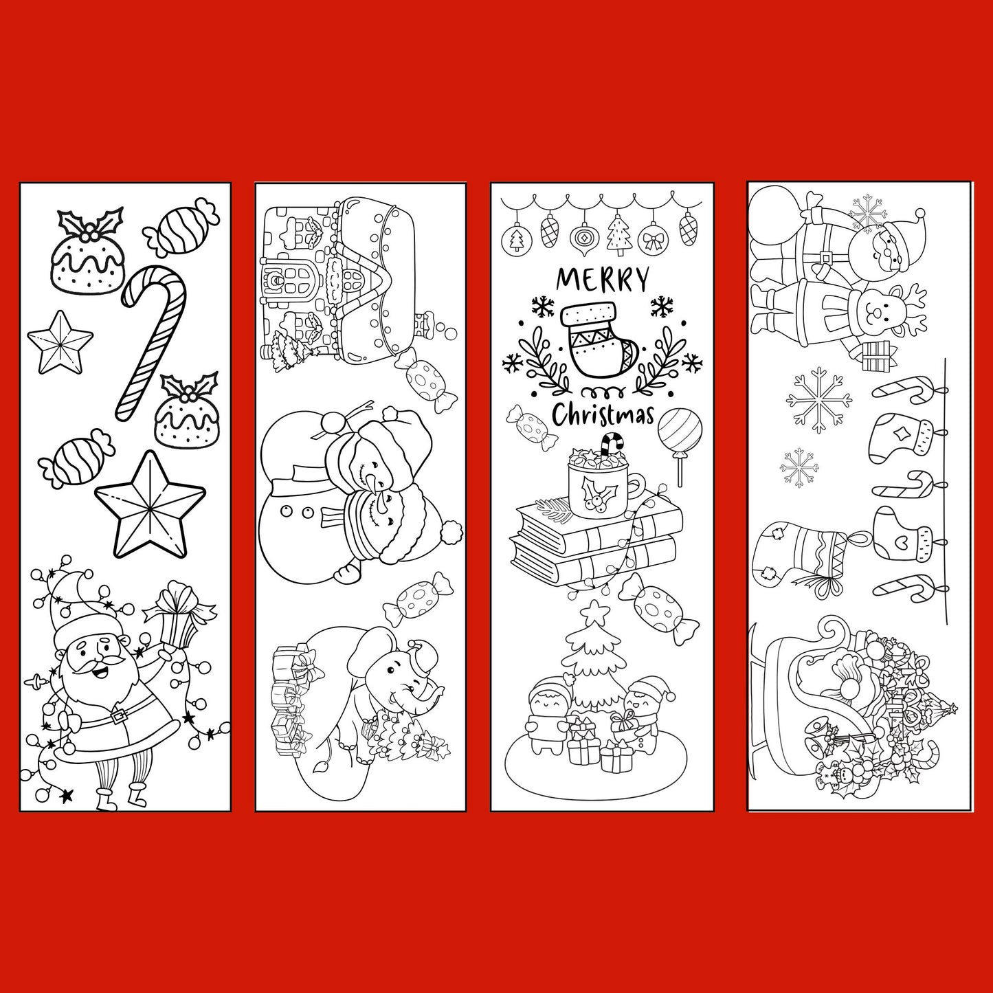 Set of 12 Christmas Printable Colorable Bookmarks For Kids