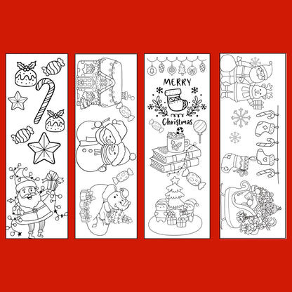 Set of 12 Christmas Printable Colorable Bookmarks For Kids