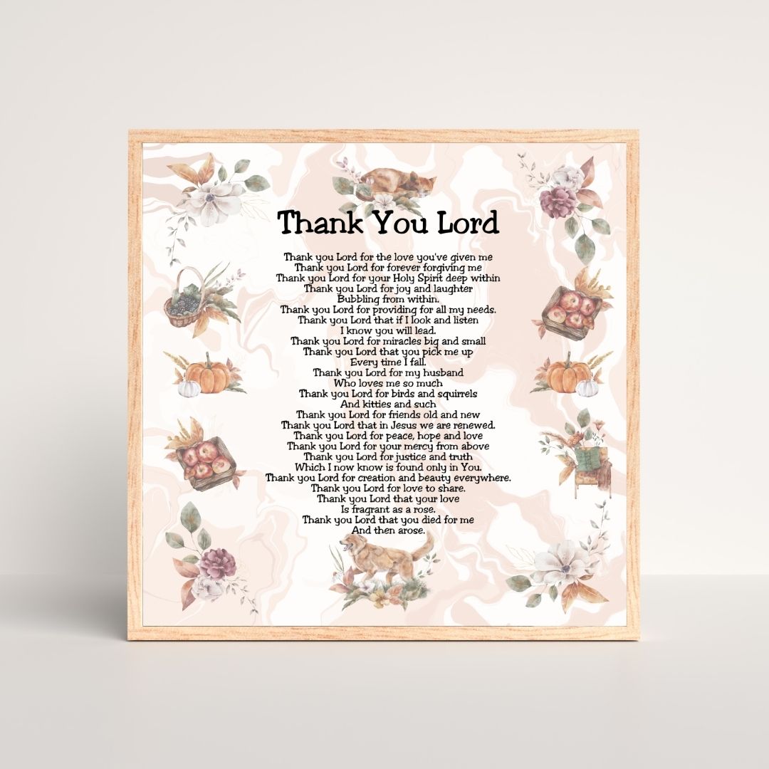 Thank You Lord Printable Thanksgiving Christian Prayer Poetry Artwork
