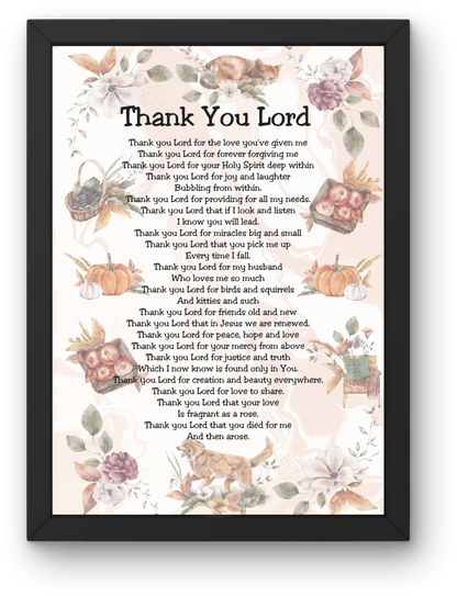 Thank You Lord Printable Thanksgiving Christian Prayer Poetry Artwork