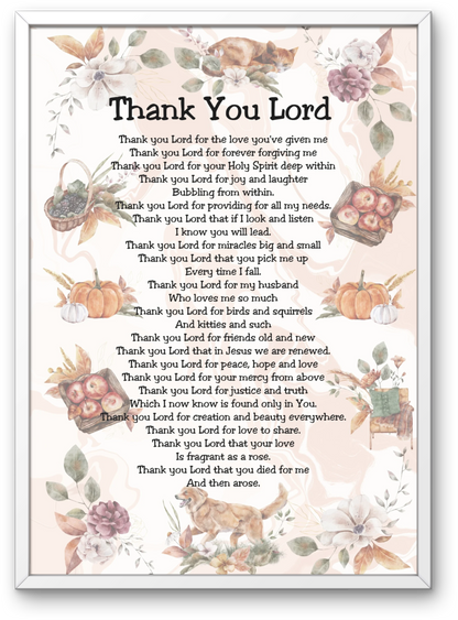 Thank You Lord Printable Thanksgiving Christian Prayer Poetry Artwork