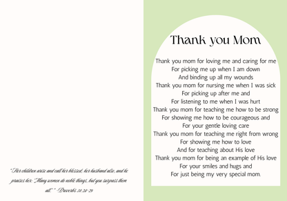 Thank You Mom Message On Printable Mothers Day Card With Mother's Day Poetry Gifts For Mother's Day