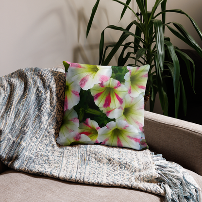 White Petunias With Pink Stripes Basic Floral Throw Pillow