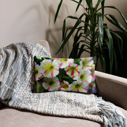 White Petunias With Pink Stripes Basic Floral Throw Pillow