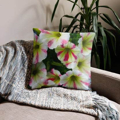 White Petunias With Pink Stripes Basic Floral Throw Pillow