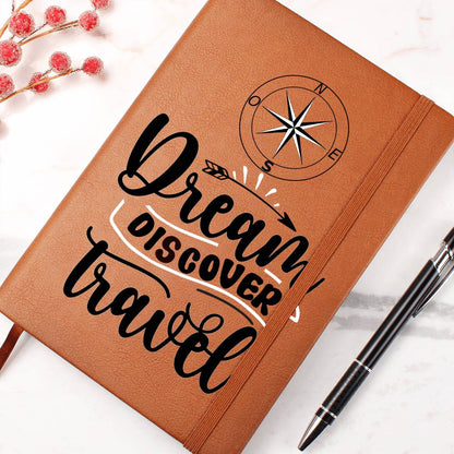 "Dream Discover Travel" Vegan Leather Bound Travel Journal Gift For Traveler