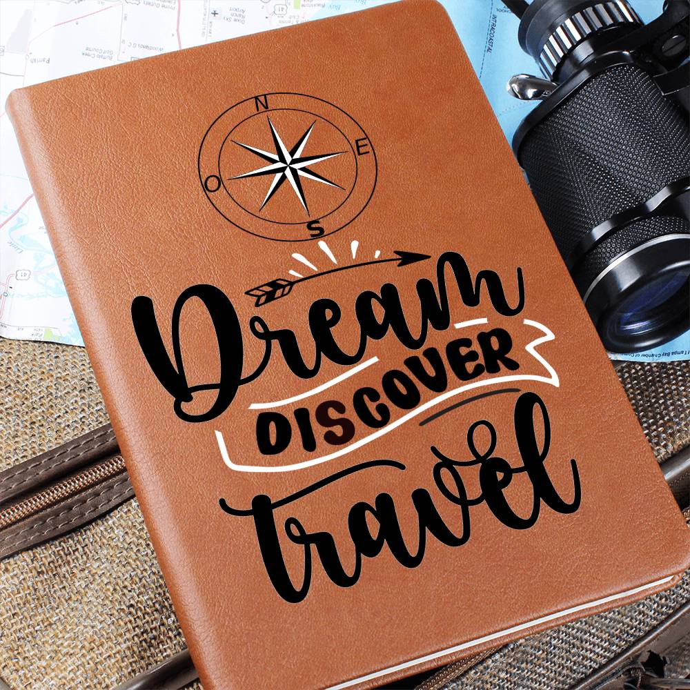 "Dream Discover Travel" Vegan Leather Bound Travel Journal Gift For Traveler