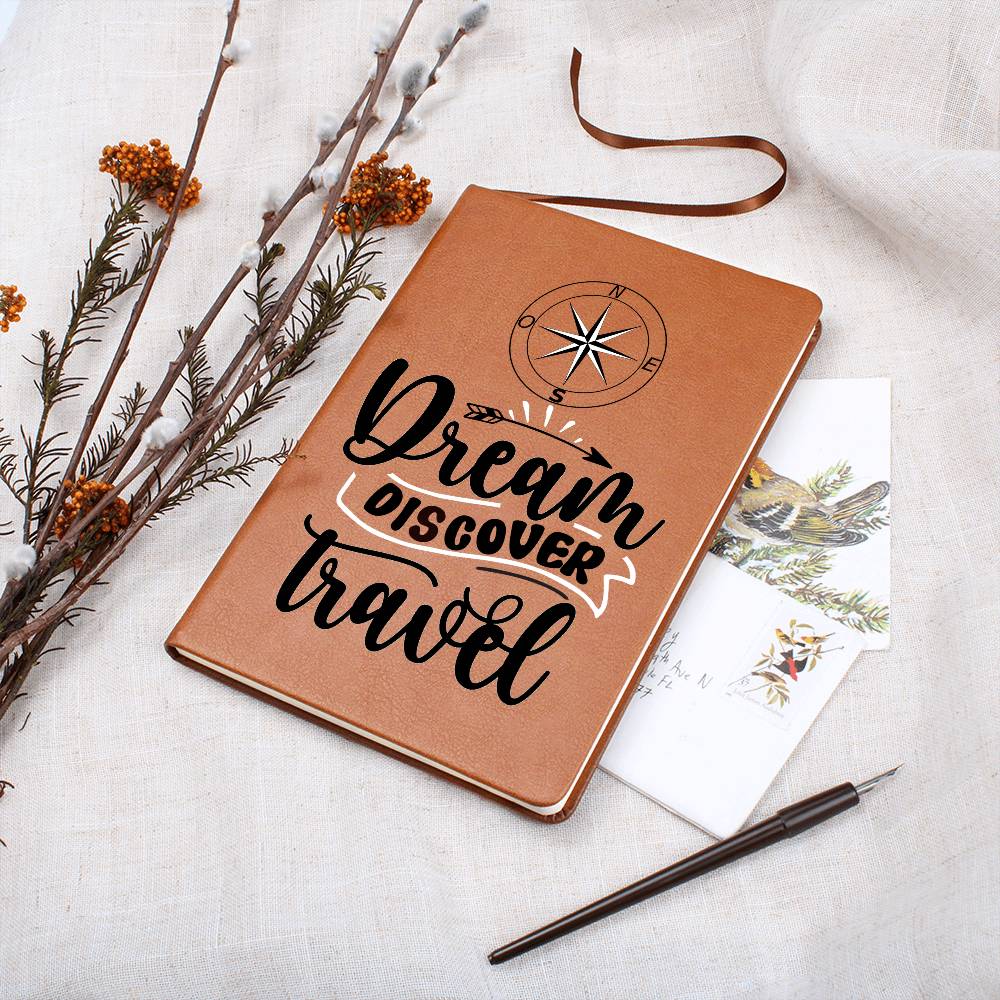 "Dream Discover Travel" Vegan Leather Bound Travel Journal Gift For Traveler