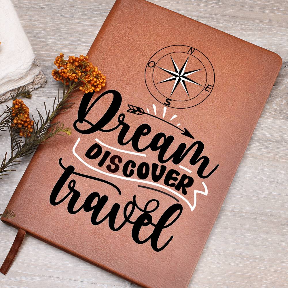 "Dream Discover Travel" Vegan Leather Bound Travel Journal Gift For Traveler
