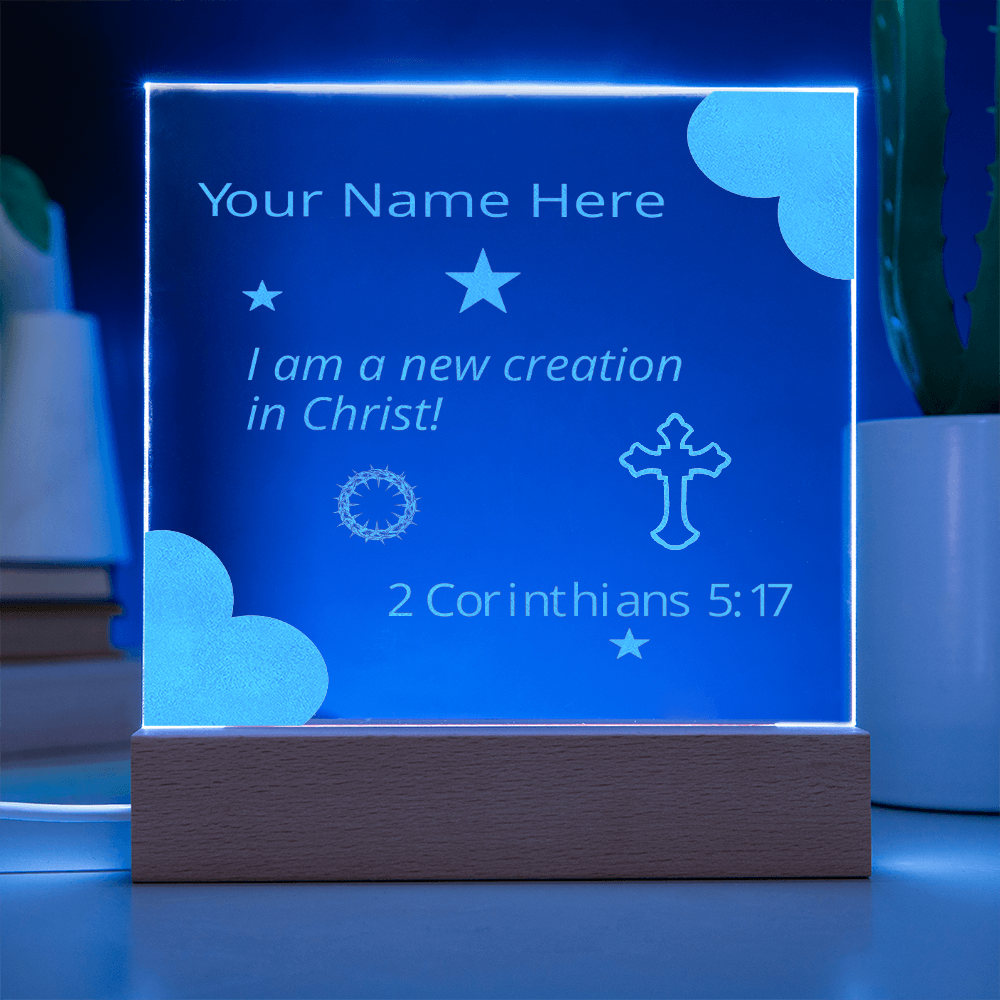 I Am A New Creation in Christ Identity in Christ Bible Verses On Engraved LED Acrylic Photo Frame