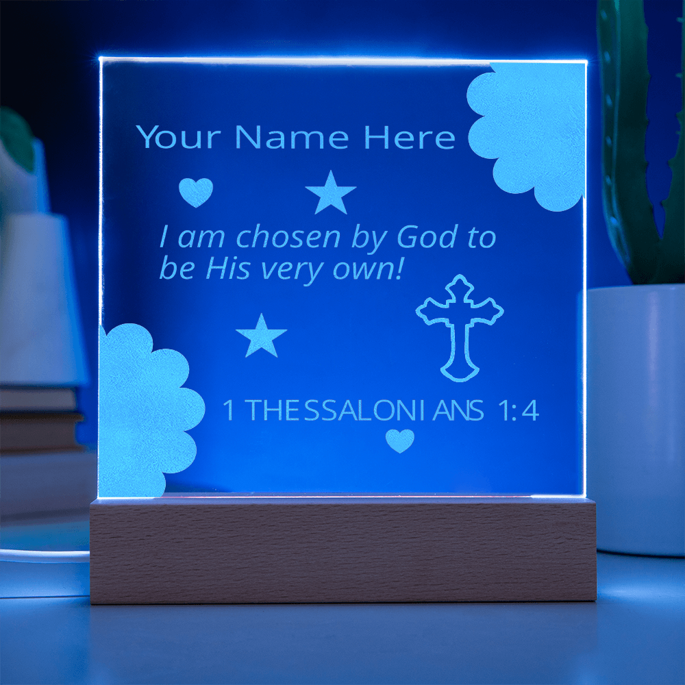 I  Am Chosen Identity in Christ Bible Verses Personal Name Colorful Acrylic Transparent Photo Frame with LED Light