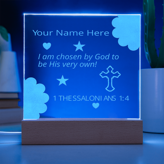 I  Am Chosen Identity in Christ Bible Verses Personal Name Colorful Acrylic Transparent Photo Frame with LED Light