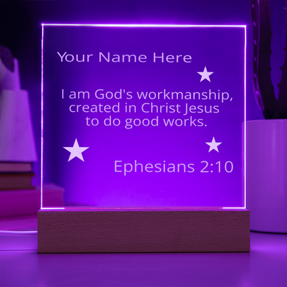 Ephesians 2: 10 Created To Do Good Works Identity in Christ Bible Verses On Engraved LED Acrylic Photo Frame