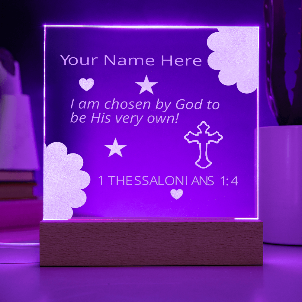 I  Am Chosen Identity in Christ Bible Verses Personal Name Colorful Acrylic Transparent Photo Frame with LED Light