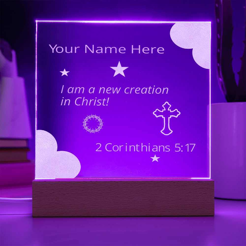 I Am A New Creation in Christ Identity in Christ Bible Verses On Engraved LED Acrylic Photo Frame
