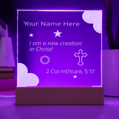 I Am A New Creation in Christ Identity in Christ Bible Verses On Engraved LED Acrylic Photo Frame