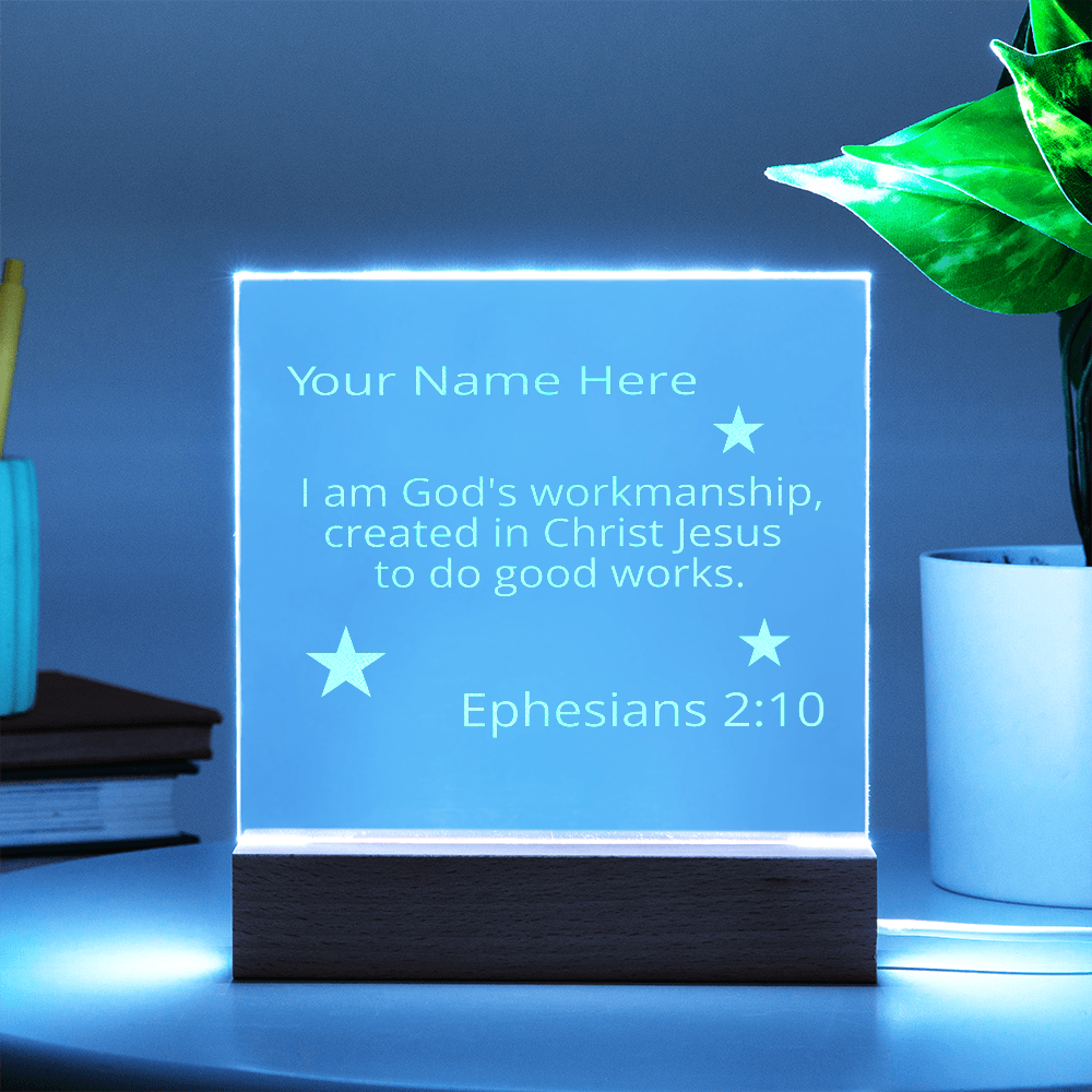 Ephesians 2: 10 Created To Do Good Works Identity in Christ Bible Verses On Engraved LED Acrylic Photo Frame