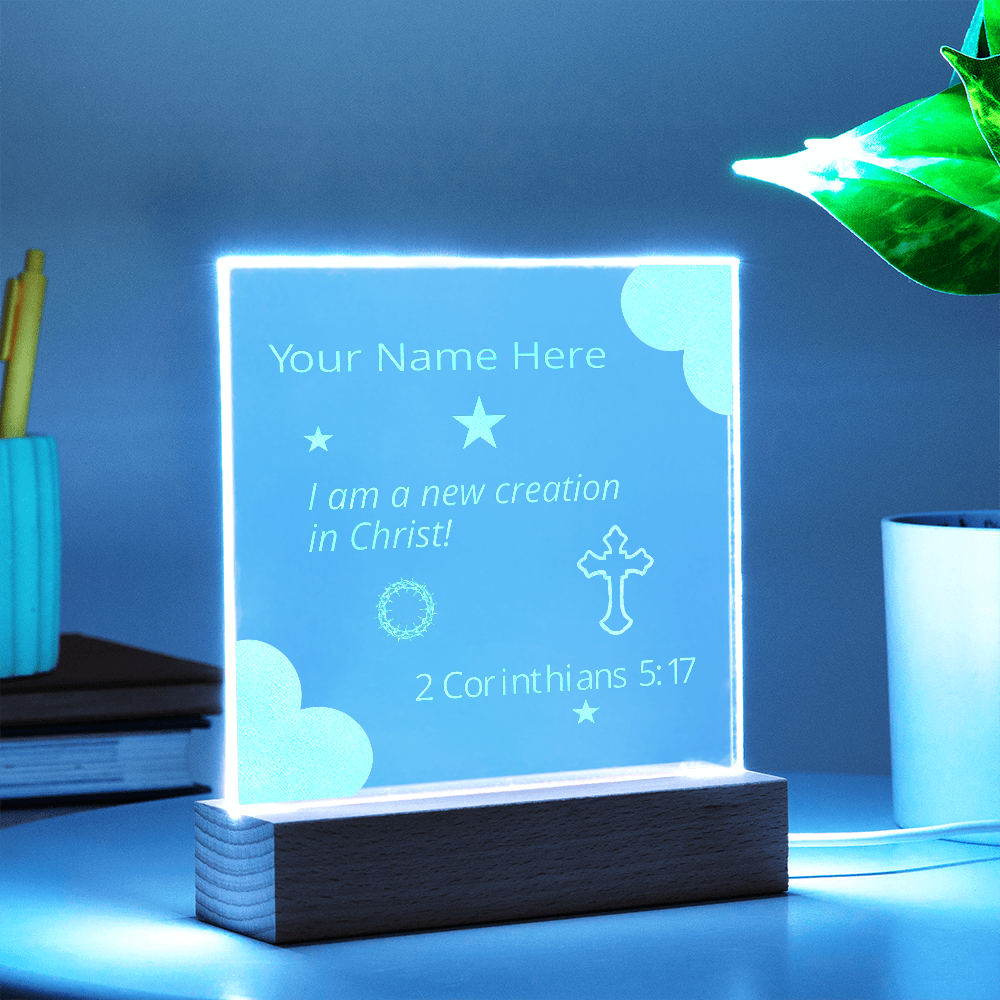 I Am A New Creation in Christ Identity in Christ Bible Verses On Engraved LED Acrylic Photo Frame