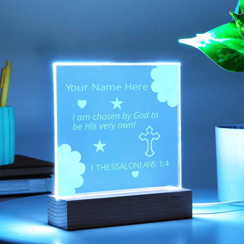 I  Am Chosen Identity in Christ Bible Verses Personal Name Colorful Acrylic Transparent Photo Frame with LED Light