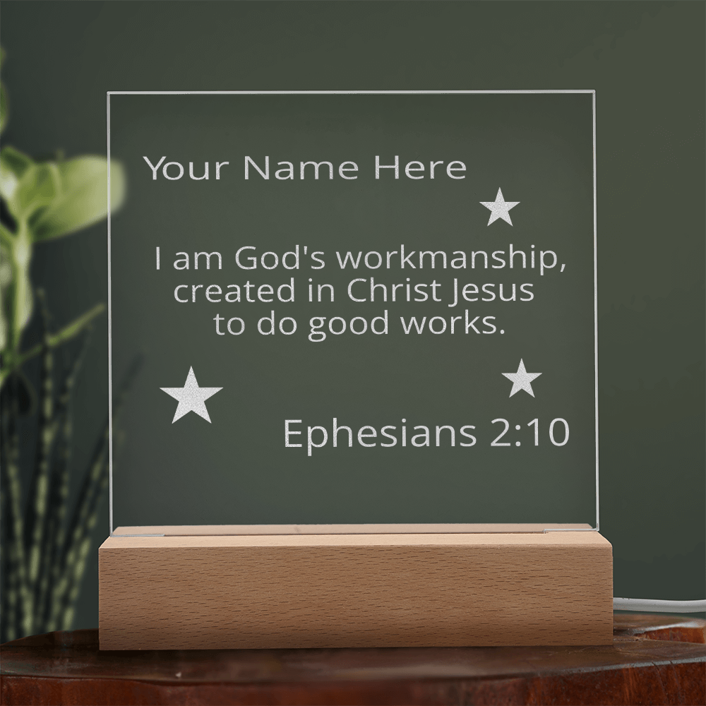 Ephesians 2: 10 Created To Do Good Works Identity in Christ Bible Verses On Engraved LED Acrylic Photo Frame