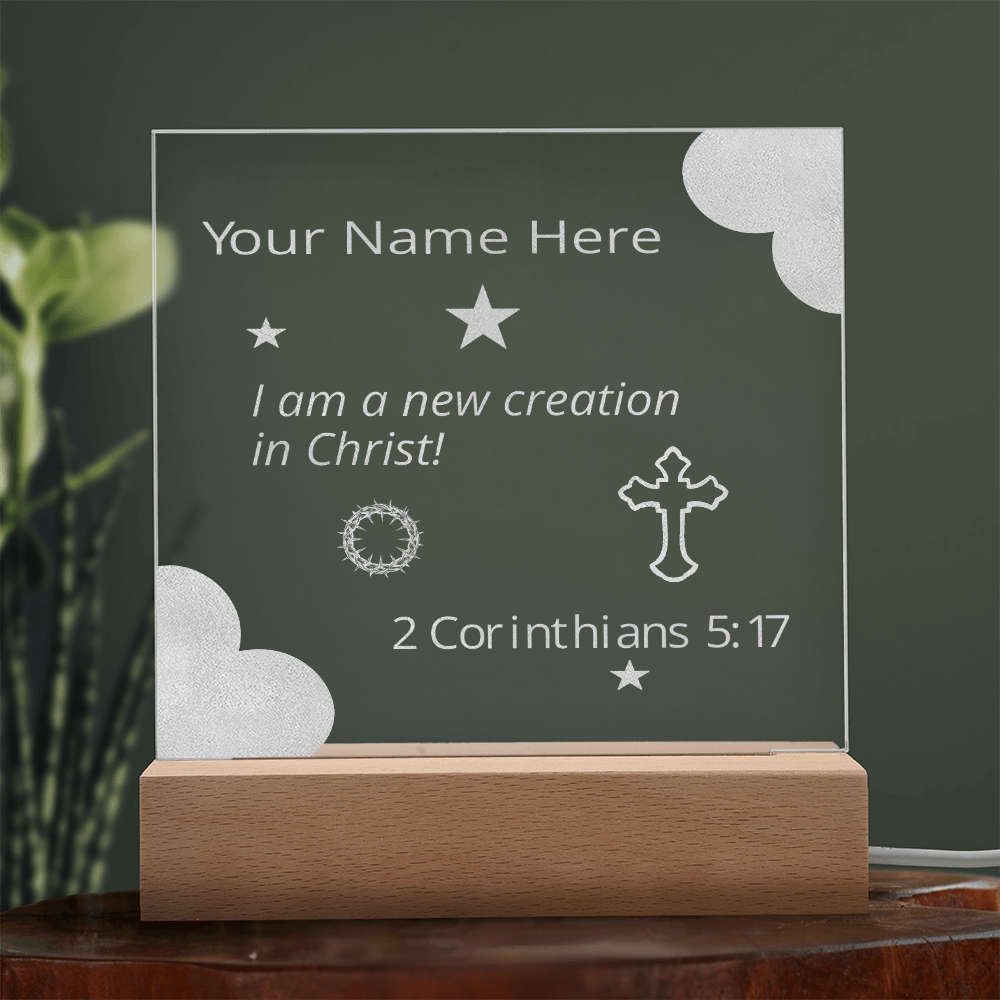 I Am A New Creation in Christ Identity in Christ Bible Verses On Engraved LED Acrylic Photo Frame