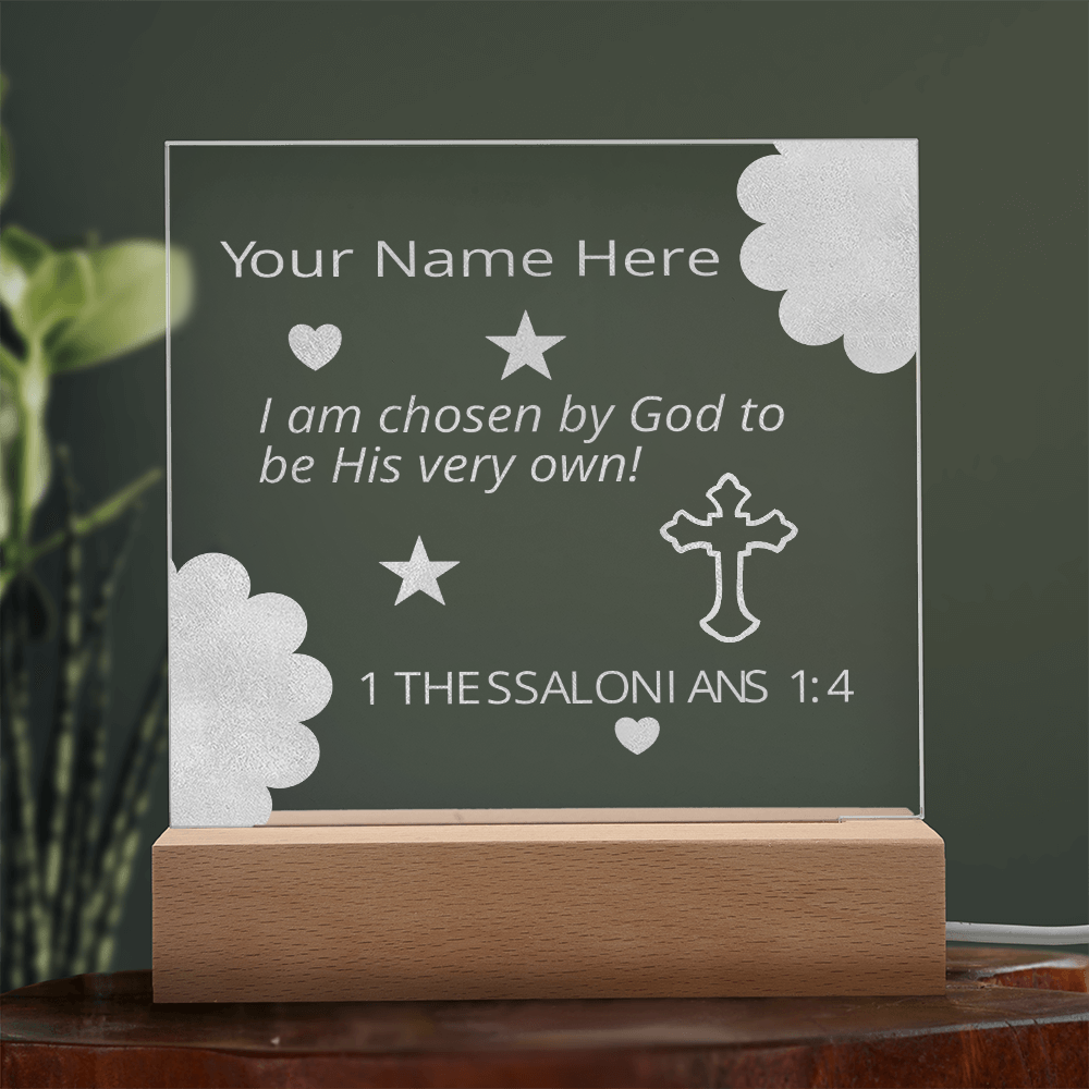 I  Am Chosen Identity in Christ Bible Verses Personal Name Colorful Acrylic Transparent Photo Frame with LED Light