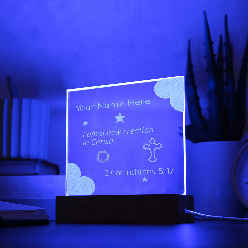 I Am A New Creation in Christ Identity in Christ Bible Verses On Engraved LED Acrylic Photo Frame