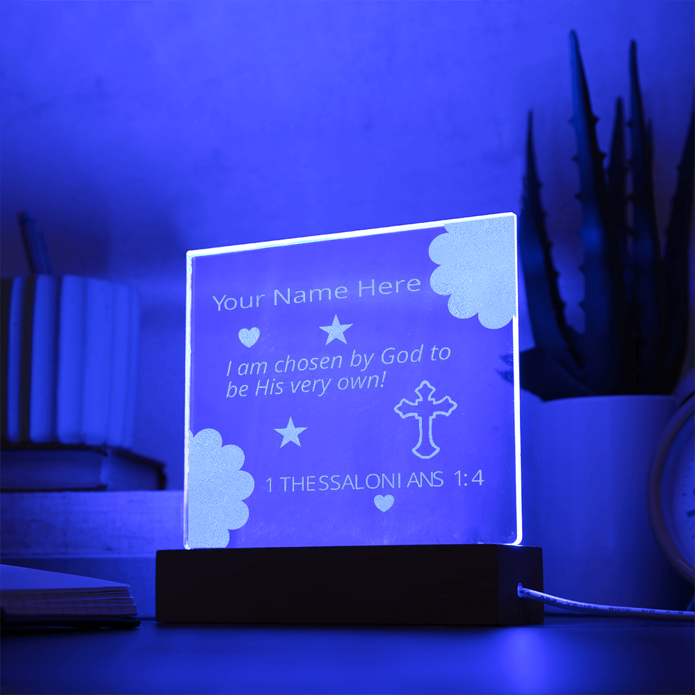 I  Am Chosen Identity in Christ Bible Verses Personal Name Colorful Acrylic Transparent Photo Frame with LED Light