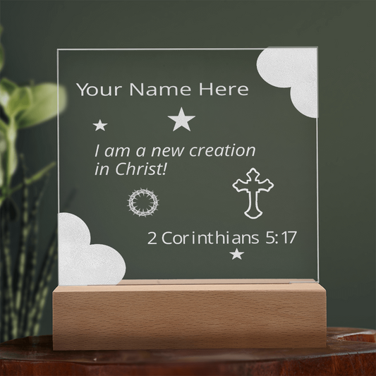 I Am A New Creation in Christ Identity in Christ Bible Verses On Engraved LED Acrylic Photo Frame