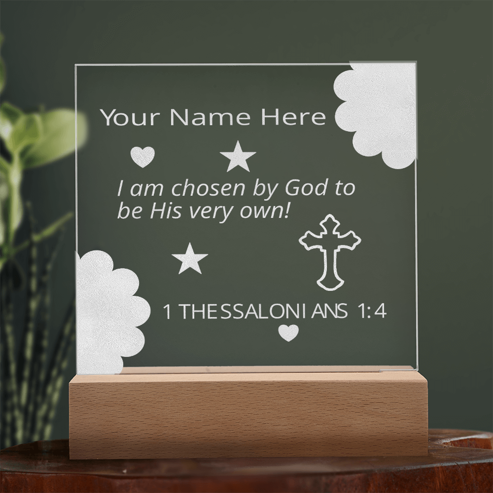I  Am Chosen Identity in Christ Bible Verses Personal Name Colorful Acrylic Transparent Photo Frame with LED Light