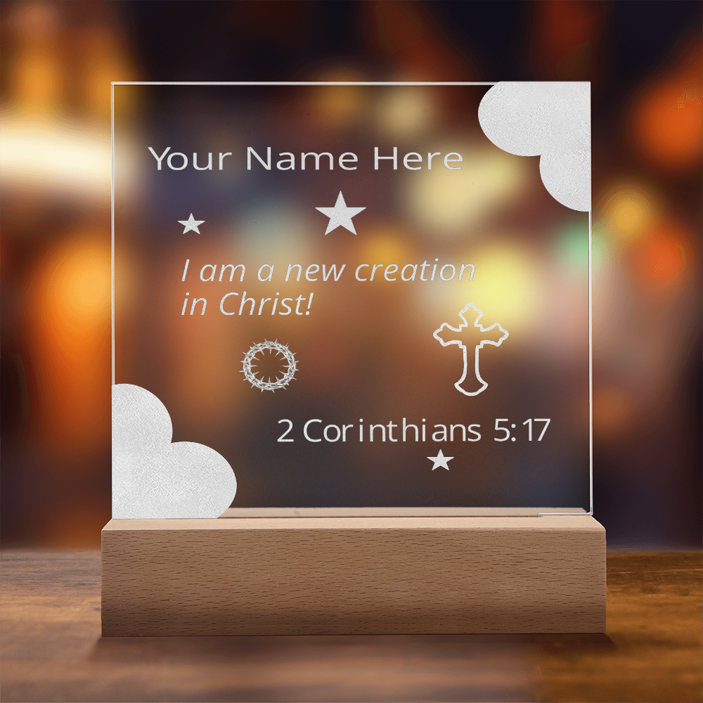 I Am A New Creation in Christ Identity in Christ Bible Verses On Engraved LED Acrylic Photo Frame
