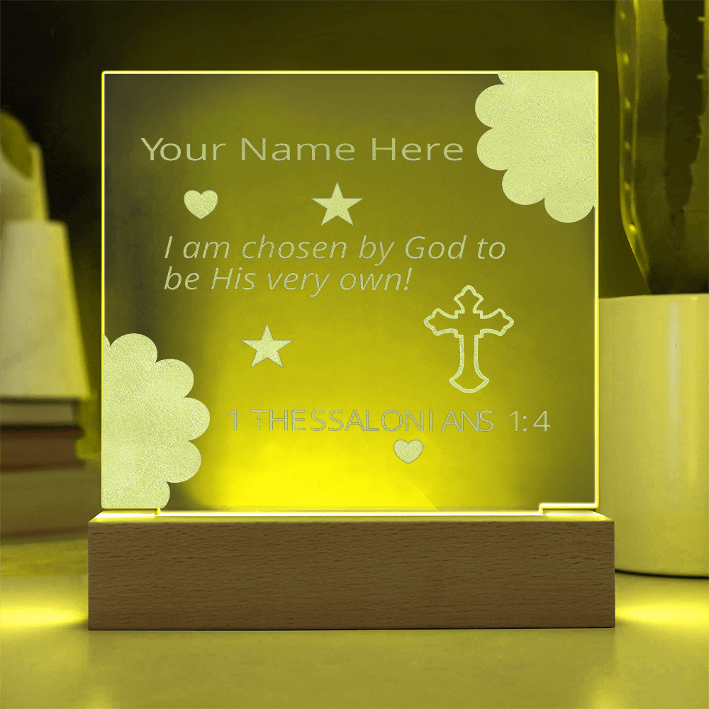 I  Am Chosen Identity in Christ Bible Verses Personal Name Colorful Acrylic Transparent Photo Frame with LED Light