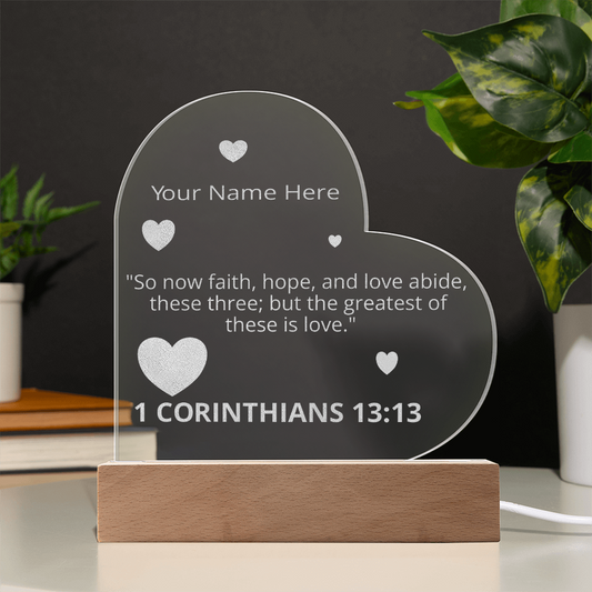1 Corinthians 13:13 The Greatest of These is Love Valentines Day Bible Verse Love's Perfection Personalized Engraved LED Acrylic Photo Frame Valentines Days Gift