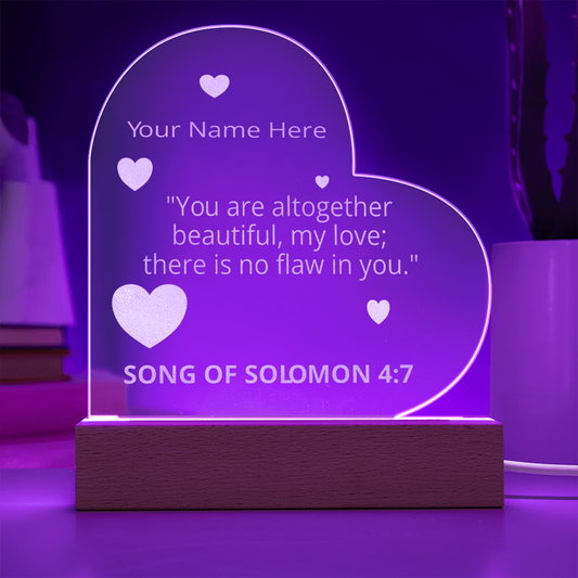 Song of Solomon 4: 7 Valentines Day Bible Verse On Engraved LED Acrylic Photo Frame Personalized Valentines Days Gift