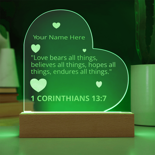 1 Corinthians 13-7 Love Bears All Things Personalized Valentines Day Bible Verse Engraved LED Acrylic Photo Frame