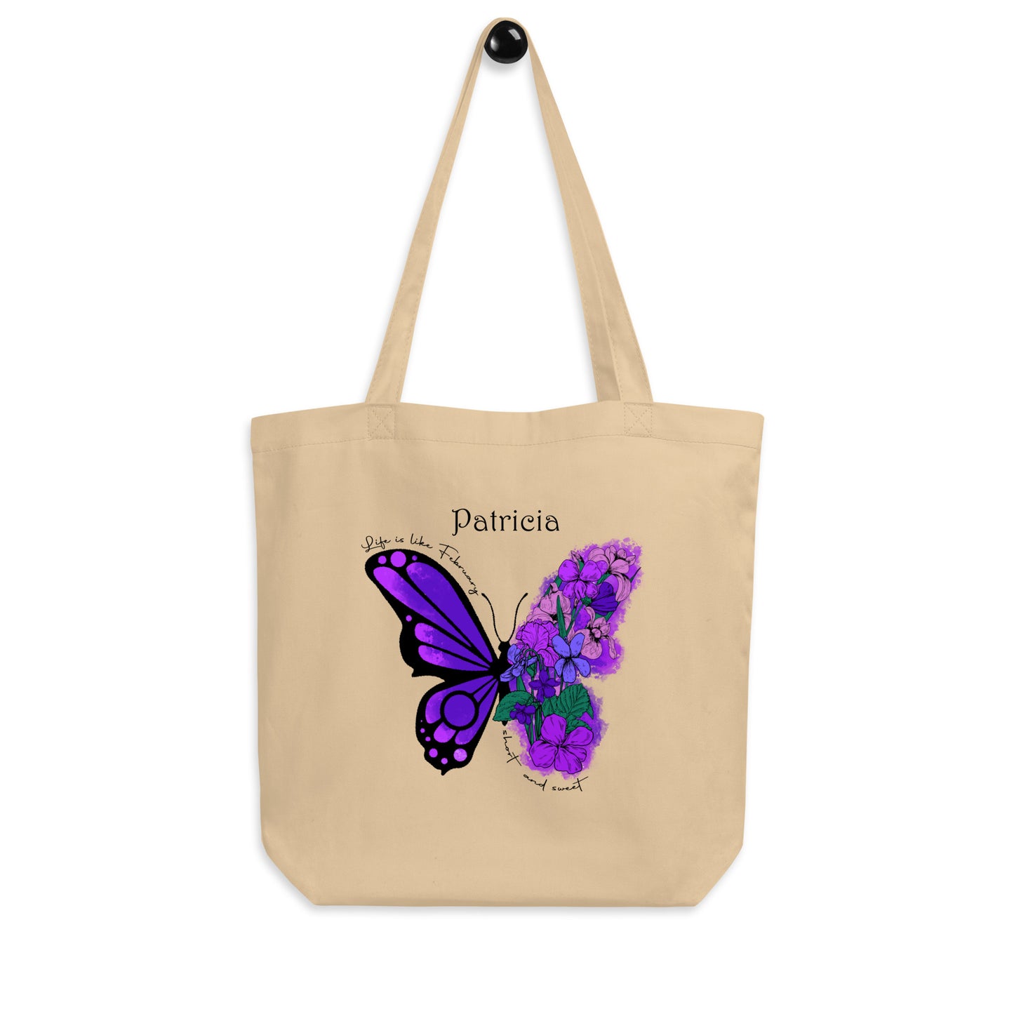Personalized Name and Birth Month Flowering Butterfly Organic Cotton Tote Bag