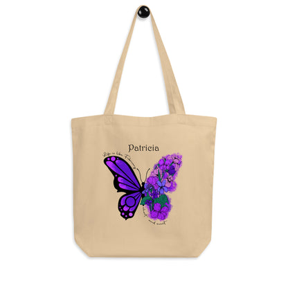 Personalized Name and Birth Month Flowering Butterfly Organic Cotton Tote Bag