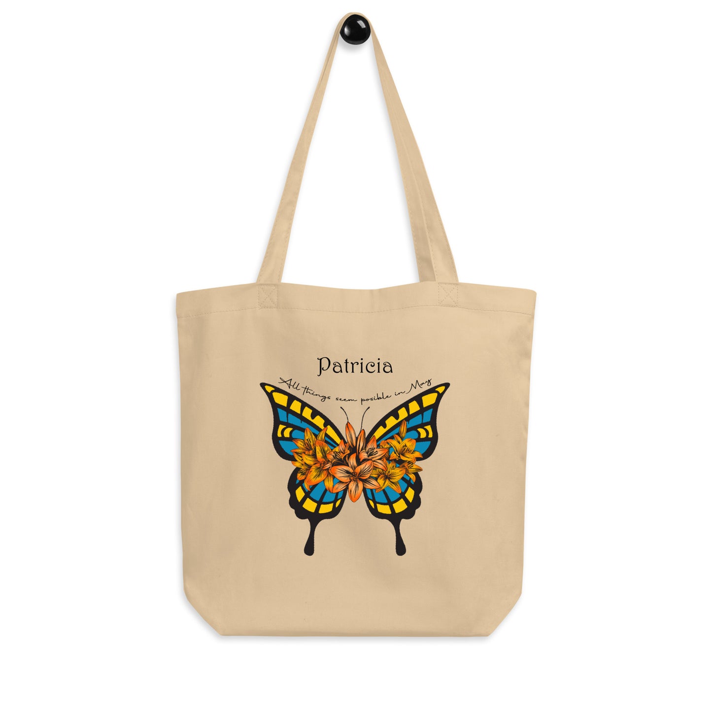 Personalized Name and Birth Month Flowering Butterfly Organic Cotton Tote Bag
